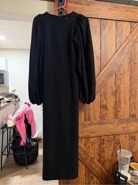 Elegant Black Long Sleeve Midi Dress